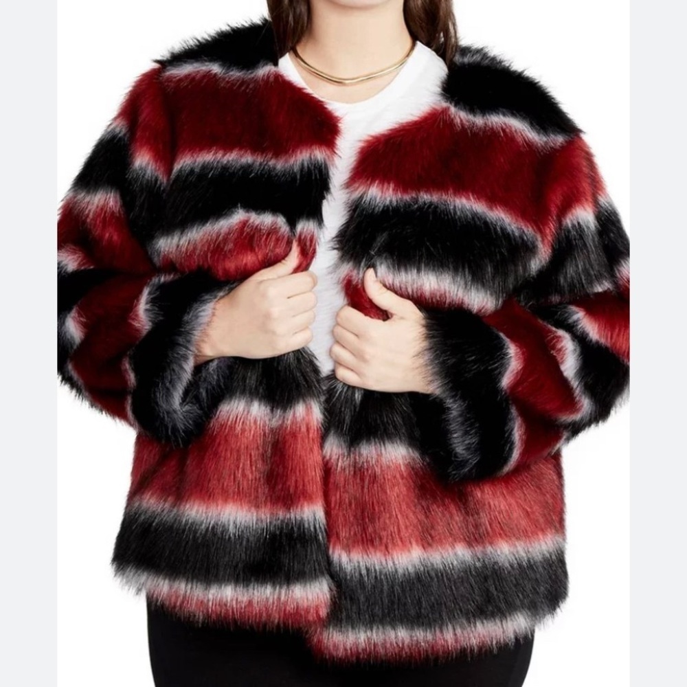 NWT RACHEL Rachel Roy Faux Fur Stripped Coat